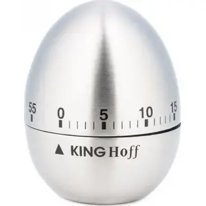 Mechanical kitchen timer KingHoff KH-3131, silver, mechanical wind-up, up to 60 minutes
