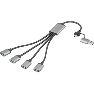 USB hub Renkforce RF-6861934 — 4-port USB-A USB 3.0, 5 GBit/s, aluminum housing, grey