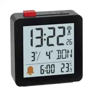 Digitālais radio-kontrolētais modinātājs tfa dostmann 60.2566.01 — taisnstūra melns, barošana ar AAA 1,5 V bateriju, 61×64×22 mm