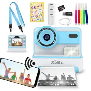 Instant camera Xblitz FLASH BLUE with built-in thermal printer — compact instant photo camera, 1200 mAh battery, 1920×1080 display