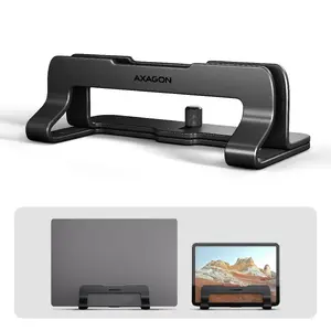 Laptop stand AXAGON STND-VB — aluminum vertical stand for 10"–17.3" laptops, adjustable slot 9.5–25.5 mm, black