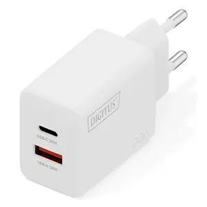 AC USB Charger DIGITUS 20W, 1x USB-C, 1x USB-A, Input 100–240V, White