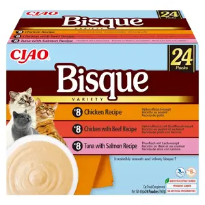 Влажный корм для кошек паучи INABA Ciao Bisque — курица, говядина, рыба; 24 × 40 г