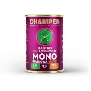 Mitrs suņu barības CHAMPER Gastro Monoprotein Turkey 400 g, pilnvērtīga pieaugušajiem, 73% mitruma, 11,3% olbaltumvielu