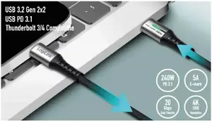 USB-C data and power cable LOGILINK CU0442, 20 Gb/s, 240W, 1.0 m, braided, black