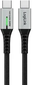 USB-C cable LOGILINK CU0443, 20 Gb/s data, 240W power, 1.5 m, braided black