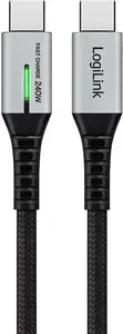 USB-C data and power cable LOGILINK CU0444, 20 Gb/s, 240W, 2.0 m, braided, black