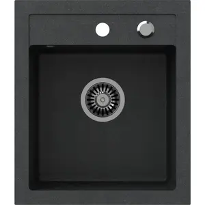 Kitchen sink Steiner JOHNNY 100 Steingran black granite 1-bowl inset 43×50×20 cm with siphon and stainless steel cover