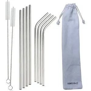 Metal Drinking Straws KingHoff set 8 pcs with carrying case KH-1387