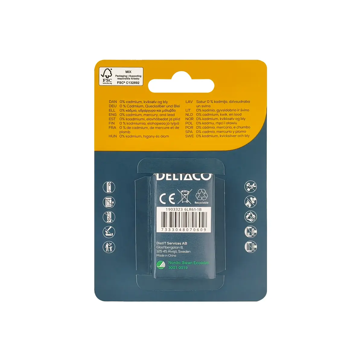 DELTACO 6LR61 9 V sārmainā vienreizējā baterija Photo 2