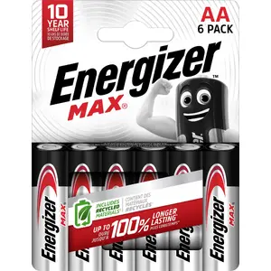Baterija Energizer Max Alkaline AA — 6 gab., ilgstoša jauda mājas ierīcēm