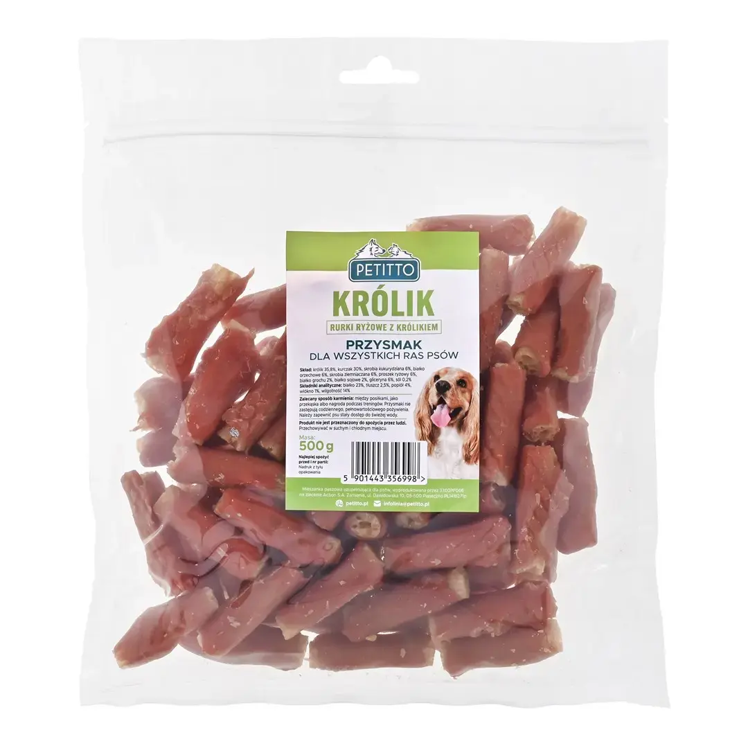 Suņu kārums PETITTO rīsu caurulītes ar trusi 500 g Photo 4