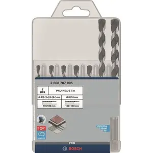 Drill bit set Bosch PRO HEX-5 2608707005 — sizes 4×100, 5×100, 6×100, 8×150 mm