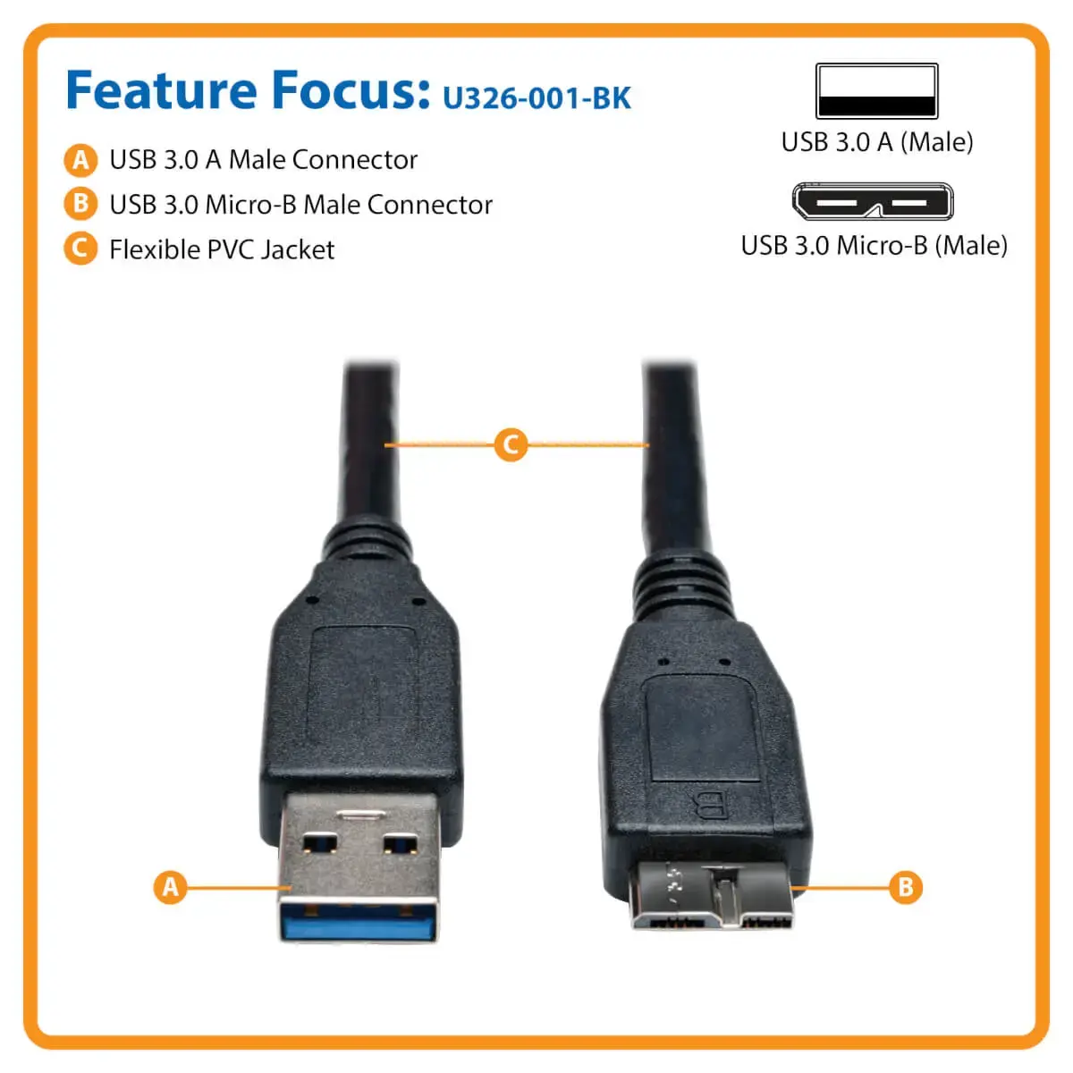 Кабель USB A — Micro‑B Eaton U326‑001‑BK 0.3 м Photo 2