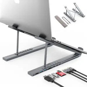 USB-C 7-in-1 Hub and Foldable Laptop Stand Riff M48-V2 — HDMI 4K, USB-A, TF & SD, USB-C PD
