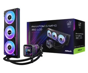 Liquid cooling kit ASRock Phantom Gaming 360 LCD — 120 mm fans, LGA1700/AM5/AM4, Black