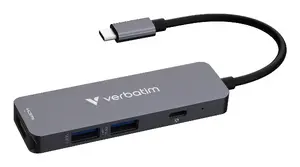 Концентратор VERBATIM USB-C 4 порта — HDMI, USB-C PD, USB-A 3.2 Gen 1, USB-A (серый)