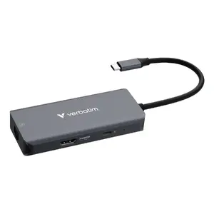 VERBATIM USB-C мультипорт-хаб 6 портов (RJ45, HDMI 4K, USB-C PD, 3× USB-A 3.2 Gen1) серый