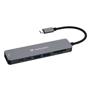 VERBATIM USB-C многофункциональный хаб 7 портов (HDMI, USB-C, USB-C 3.2 Gen 1, 2×USB-A 3.2 Gen 1, SD и microSD) Серый