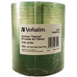 Tukšas CD-R plāksnes Verbatim 43792 — 700 MB, 52x, Ø 120 mm, iepakojumā 100 gab. (shrink)