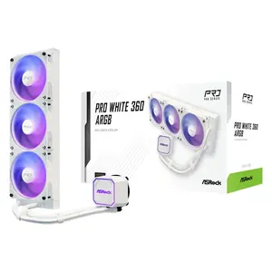 CPU cooler ASROCK Pro 360 ARGB White – 360mm AIO liquid cooler, ARGB lighting, white finish