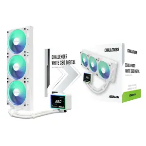 ASROCK Challenger 360 Digital ARGB White — 360mm CPU liquid cooler, digital ARGB lighting, white finish