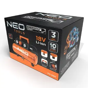 Air compressor NEO tools 04-620 — portable single-unit, depth 355 mm, weight 5.68 kg