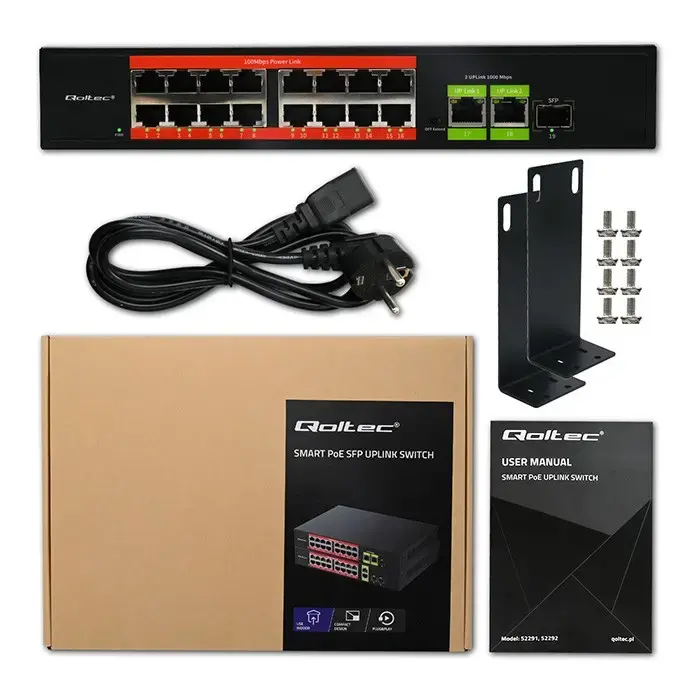 QOLTEC Ethernet PoE Switch 16xRJ45 2xRJ45 1xSFP Photo 6