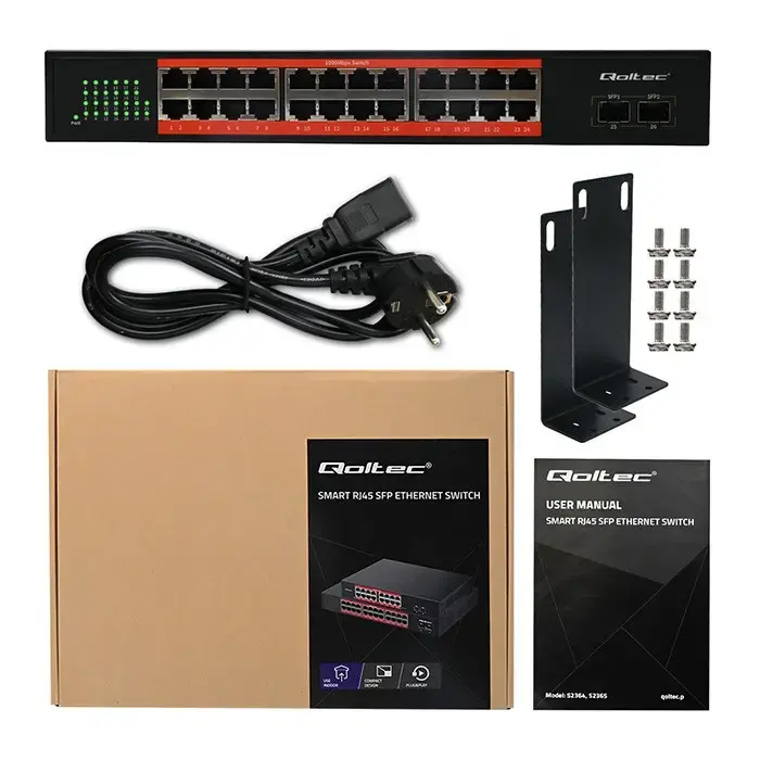 QOLTEC Gigabit Ethernet PoE switch 24xRJ45 2xSFP Photo 7
