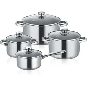 Cookware set Berndes NEW ROMA 4-piece: saucepot 16 cm, lidded pots 16/20/24 cm, stainless steel/glass