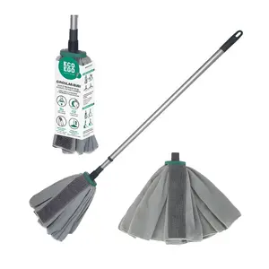 Microfiber mop head with telescopic handle ECO EGO CIRCULAR RUBI — replacement head and adjustable rod