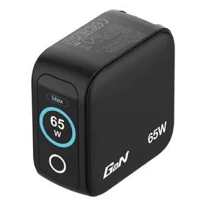 Сетевое зарядное устройство VERBATIM Mini GaN 65 Вт с дисплеем, 2× USB‑C, 100–240 В, до 20 В, чёрное