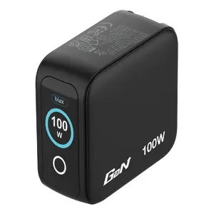 Зарядное устройство VERBATIM Mini GaN 100W с дисплеем — 2x USB-C, вход 100–240 В, макс. выход 20 В, чёрное