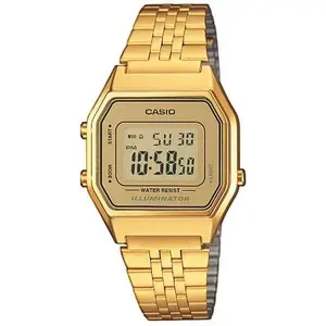 Pulkstenis CASIO LA680WEGA-9ER sieviešu retro zelta digitālais ar tērauda rokassprādzi