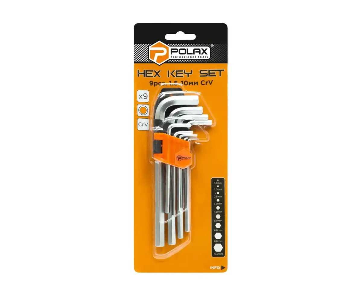 Hex key set Polax 9 pcs 1.5–10 mm CrV Photo 3