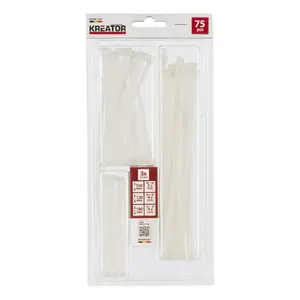 Kabeļu saites KREATOR KRTH41007, neilons, izmēri 2,5×100 mm (25), 4,8×120 mm (25), 4,8×190 mm (25), temperatūra -40°C līdz 85°C, izturība 23 kg