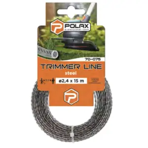 Trimmera aukla Polax 2,4 mm x 15 m — metāla serde ar neilonu