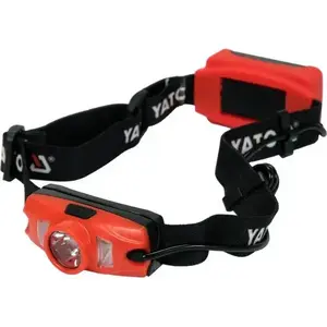 Lukturiņš uz galvas YATO YT-08596 — LED 500 lm, USB uzlādējamais, IP44, iebūvēts Li‑Ion, melns ar sarkaniem akcentiem