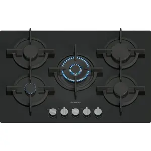 Встраиваемая газовая панель Siemens iQ500 EP7A6QI10 75 см, чёрная, 5 конфорок, фронтальные поворотные регуляторы