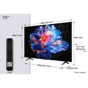 LED Smart TV TCL P6K 75P6K 75" (190.5 cm) 4K Ultra HD, 3840×2160, PPI 2500, DVB-C/S2/T2, Wi‑Fi, Ethernet, Black
