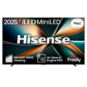 Hisense 100" U7QTUK MiniLED 144Hz Smart AI TV — 100" (254 см), 4K UHD, ULED, 144 Гц, Mini LED, 450 кд/м², 6,5 мс, DVB-T/T2/C/S/S2, Wi‑Fi, Ethernet, чёрный