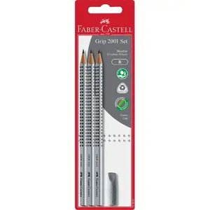 Grafīta zīmuļi Faber-Castell Grip 2001 Set, mīkstums B, trīsstūra forma, sudraba, 4 gab.