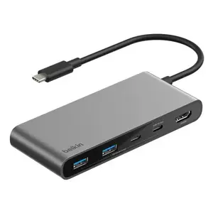 USB-C hubs Belkin Connect AVC023HQSGY — HDMI, USB-A, USB-C, SD/MicroSD, 5000 Mbit/s, 4K@60Hz, pelēks