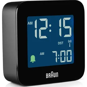 Будильник BRAUN BC 08 B-DCF чёрный — радиоуправляемый компактный настольный часы