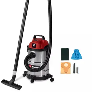 Цилиндрический пылесос EINHELL TC-VC 2045 S — 900 Вт, сухая и влажная уборка, мешок 20 л, нержавеющая сталь, красный