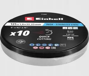 Cutting Discs for Angle Grinder EINHELL 125 mm x 1.0 mm, Pack of 10 (Model 711442)