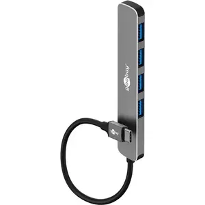 USB Type‑C хаб WENTRONIC Goobay 79157 — 4× USB 3.2 Gen 1 Type‑A, 5 Гбит/с, серый, алюминий/пластик, 107×24.8×7.6 мм