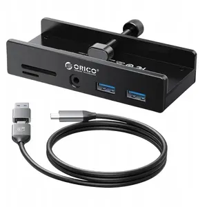 USB-C active hub ORICO MH5PMM-10-BK-BP — 5 Gbps, 2× USB-A, SD card reader, 3.5 mm audio jack, screw-mount, black