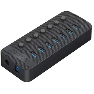USB-хаб ORICO CT2U3-7AB-EU-BK-BP — активный 7×USB-A, 5 Гбит/с, BC 1.2 заряд, 24 Вт, чёрный