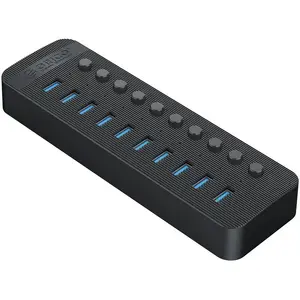 USB hub ORICO CT2U3-10AB-EU-BK-BP — active 10× USB‑A ports, USB 3.0 5Gbps, BC 1.2, 48W, black